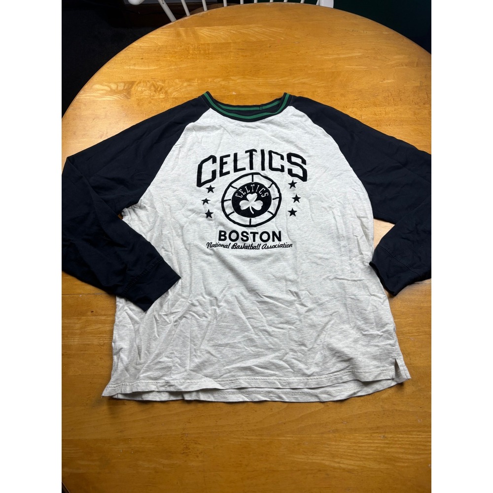 Adidas Boston Celtics Long Sleeve Raglan Shirt Gray Black Mens XL 4730A 15